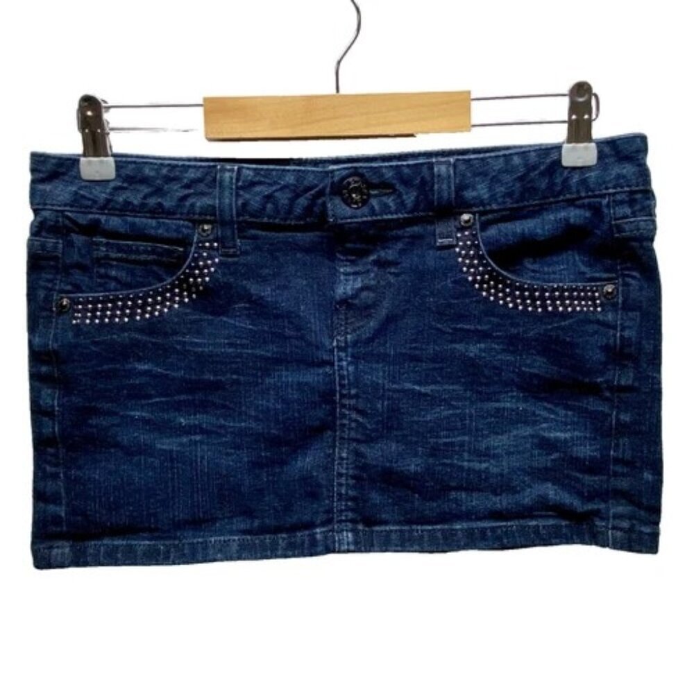 GUESS Jeans Mini Skirt Women's 29 Blue Dark Wash Denim‎ Western Style Beaded Y2K